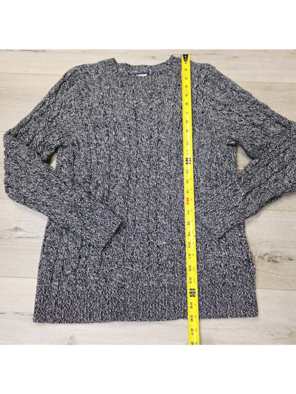Lands End Drifter Fisherman Cable Knit Sweater Sz Lg 14-16 Black Heather - Picture 2 of 5